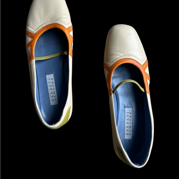 Barneys New York Italian Leather Women's Flats in Orange, Green & Cream sz 38 - Picture 3 of 6